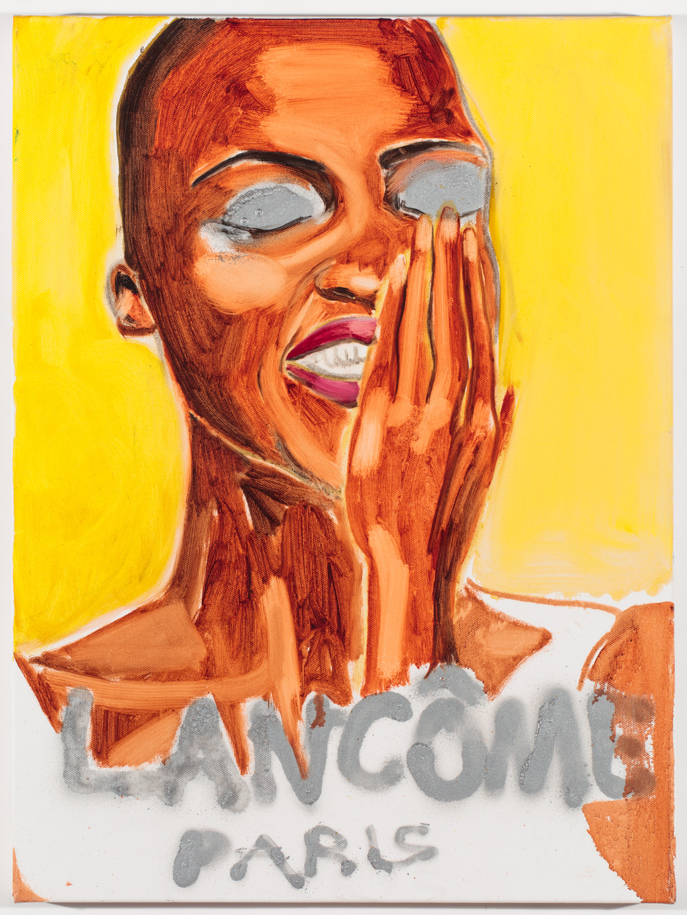 Lancôme, Spray paint and Oil on Canvas, 2017, 20 x 16”