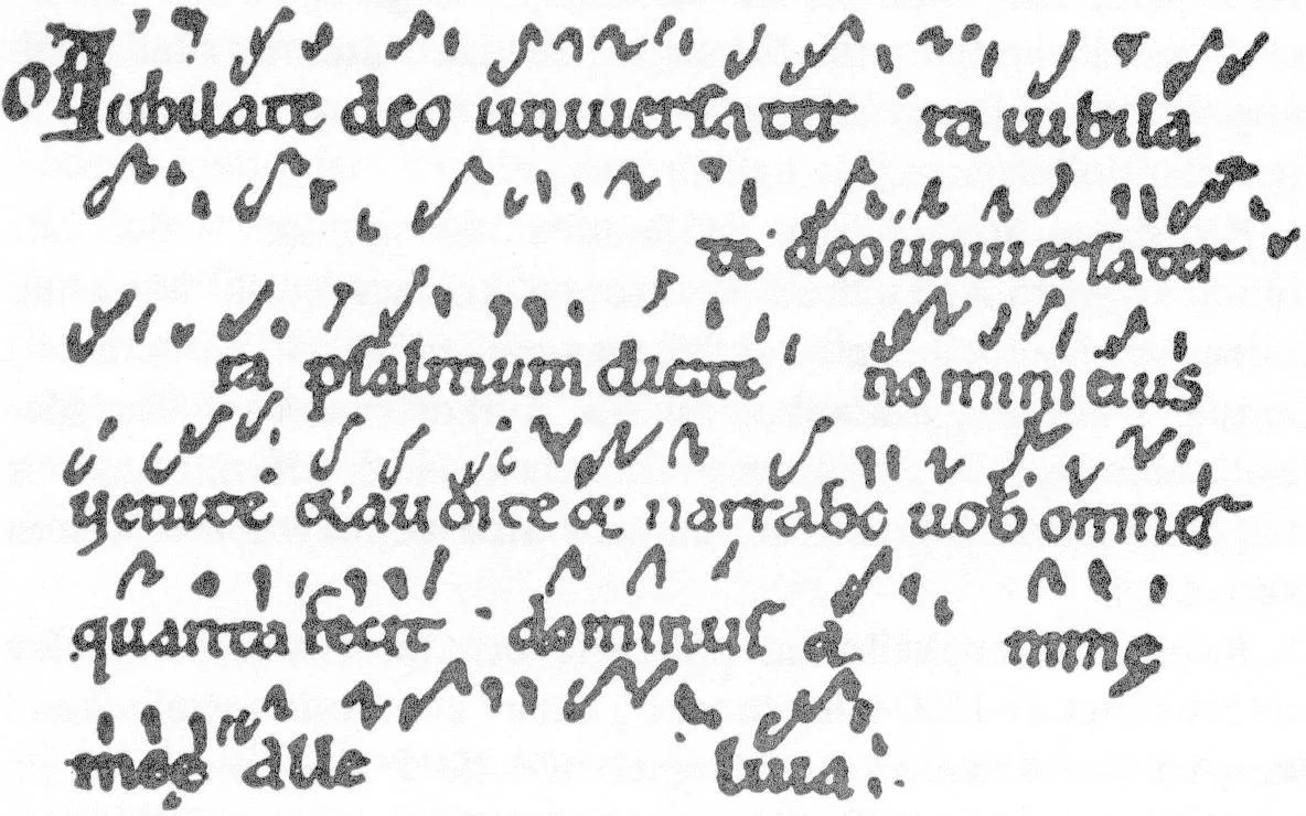Early Christian music notation, neumes over Latin letters