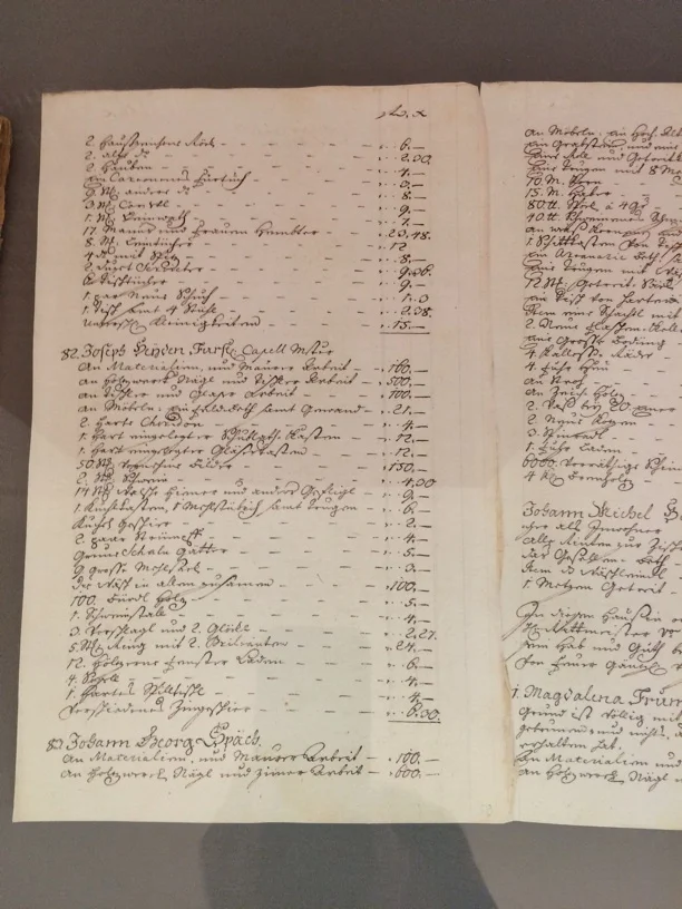 Listing of Haydn's possessions destroyed from a house fire—a velvet robe, dishes, framed pictures, etc.