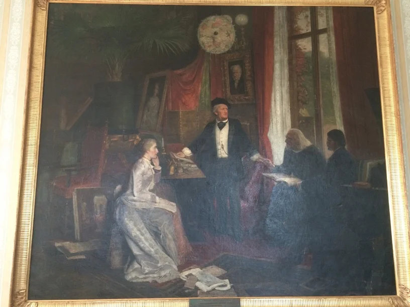 Painting of Wagner at home with Cosima and Franz Liszt