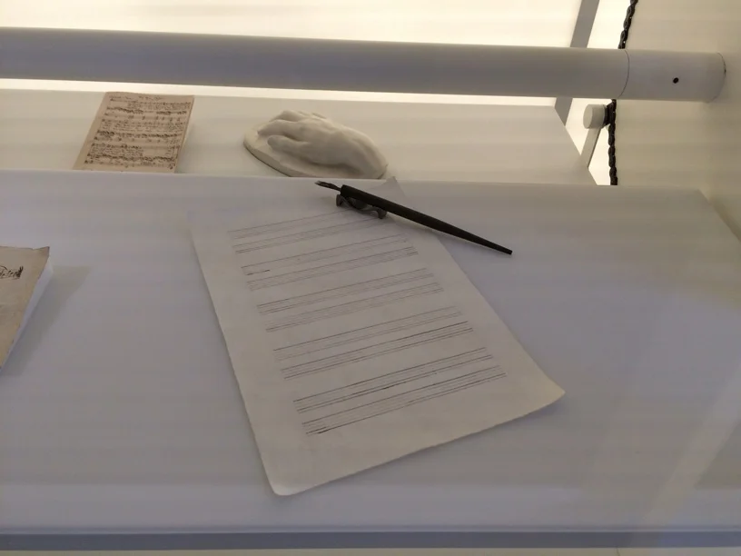 Mendelssohn hand cast and rastrum (foreground) used to create music staves