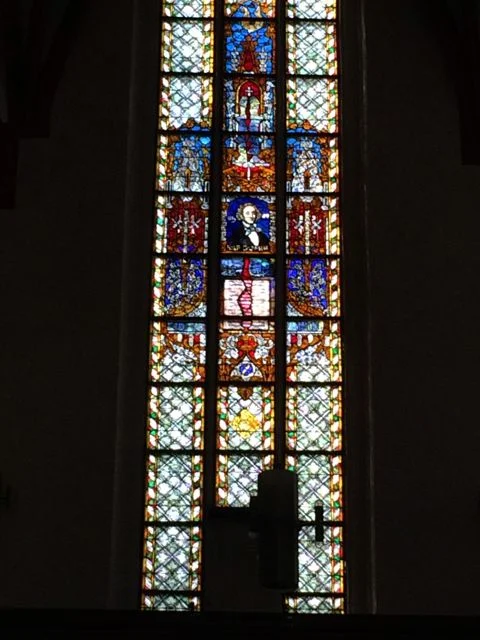 The Mendelssohn stained glass window in St. Thomas Kirche, so appropriate for the composer who did the most to promote the music of Bach