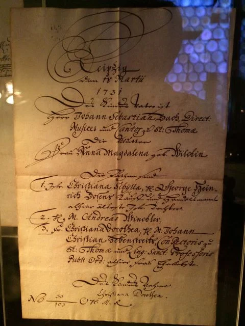 Baptismal certificate for Bach and Anna Magdalena's daughter Christiana Sibylla, who only survived one year