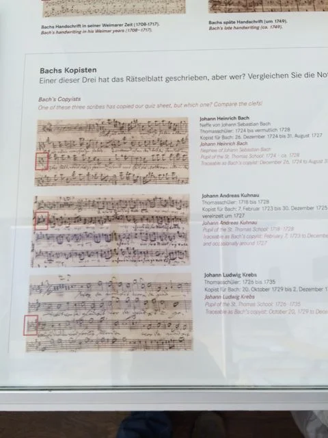 The manuscript styles some of Bach's student copyists in Leipzig— nephew Johann Heinrich Bach, Johann Kuhnau, and Johann Krebs.