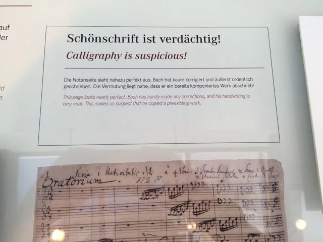 Another example of why the Bach Museum in Leipzig is in a class of its own. They show here the difference between Bach's gorgeous final copy of a piece...