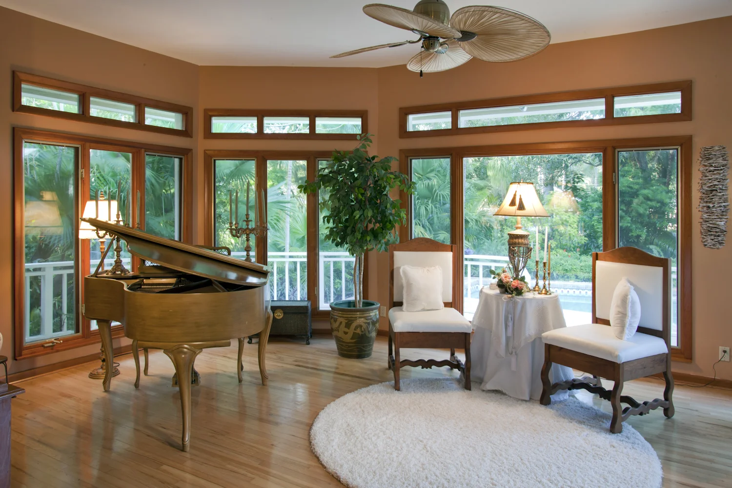 Interior family room with a beautiful garden view