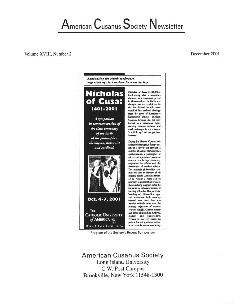 ACSN 18.2 (December 2001)