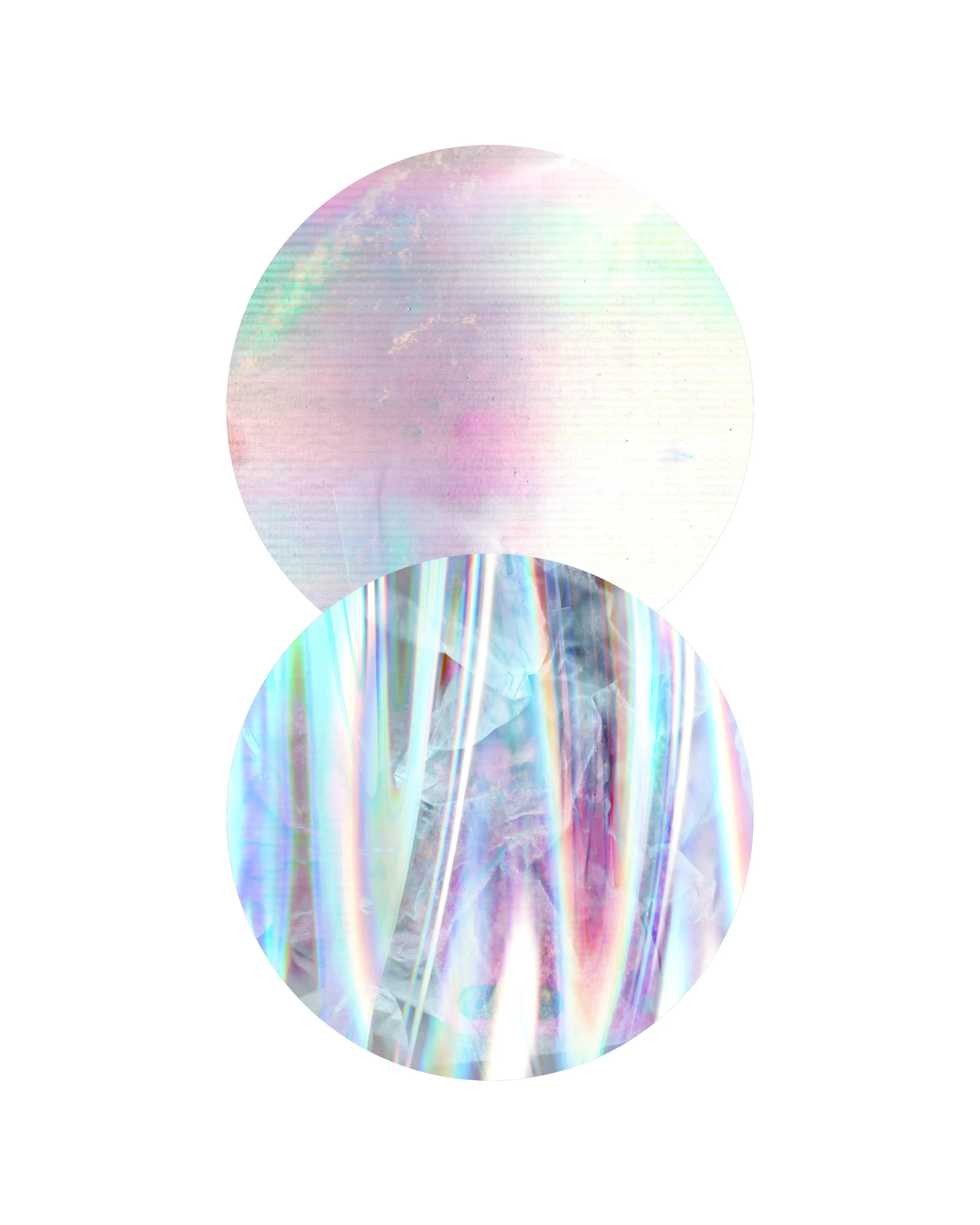 towards letting go 16”x20” digital, 2019 iridescent foil, tissue, rock, crumpled paper