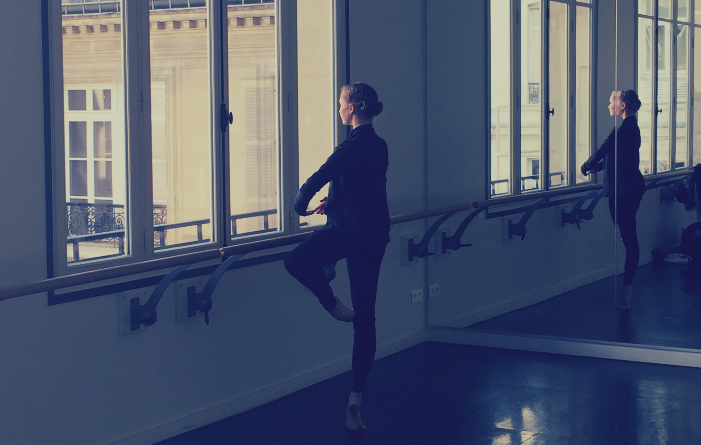 Ready for the day: Bianca warming up in the studio in preparation for filming