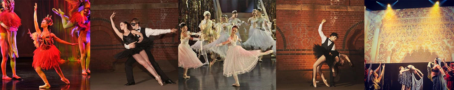 Amy dancing during her training at the National Theatre Ballet School. Photo Credits L-R: Michael Lean/Tracy Nicholas/Michael Lean/Tracy Nicholas/Unknown