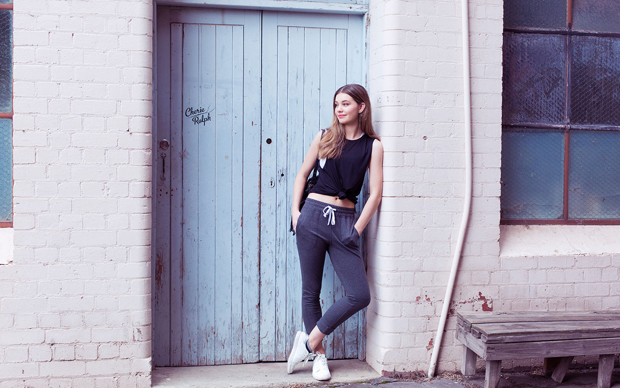 Dara wears the Cat Dance Tank and Alex Track Pant