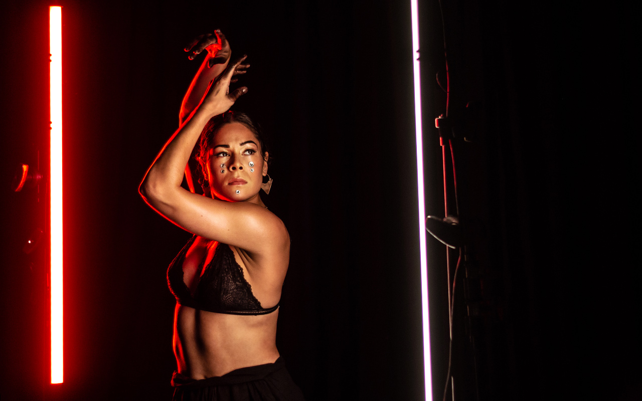 Sela behind the scenes at the GODDESS promo shoot. Photograph by Emily Newton-Smith.