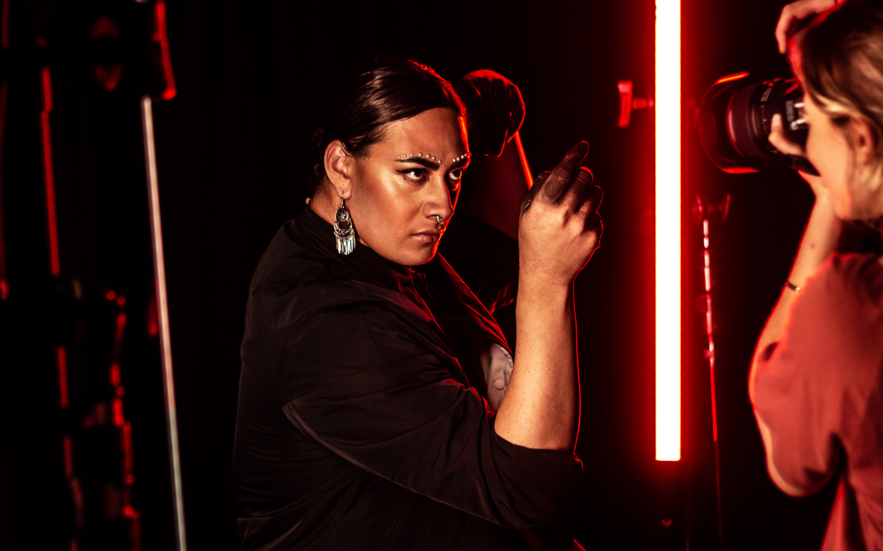 Fetu behind the scenes at the GODDESS promo shoot. Photograph by Emily Newton-Smith.