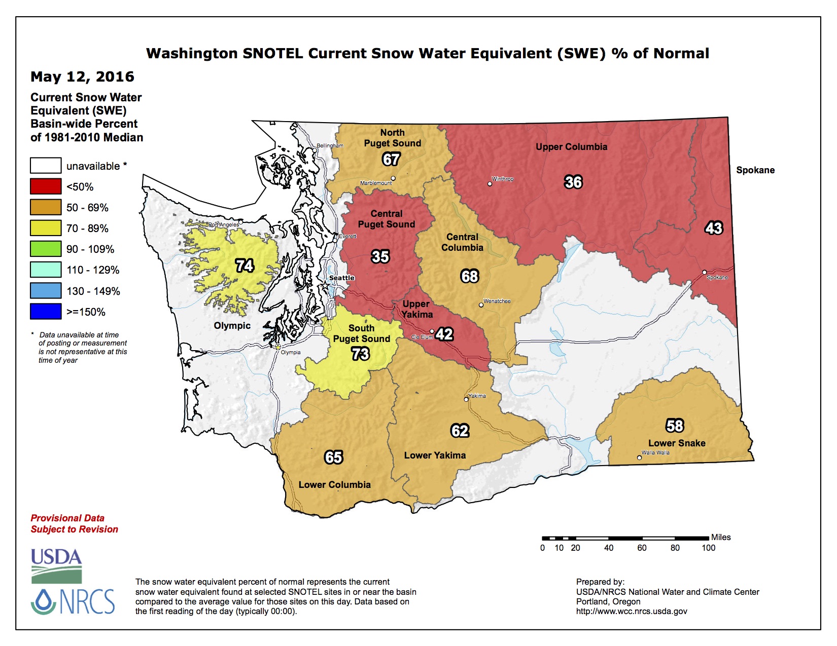Snowpack report for whitewater rafting in Washington during 2016 season
