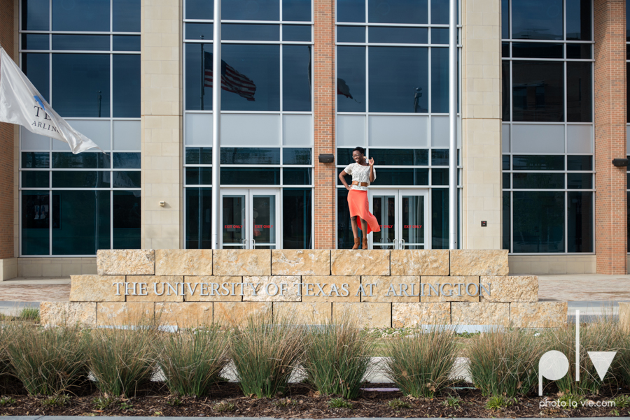 Nyeisha Graduation Portrait Session coral cap gown campus UTA texas Photo La Vie by Sarah Whittaker-6.JPG