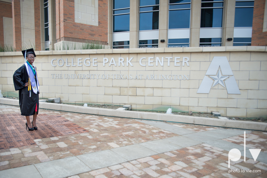 Nyeisha Graduation Portrait Session coral cap gown campus UTA texas Photo La Vie by Sarah Whittaker-14.JPG