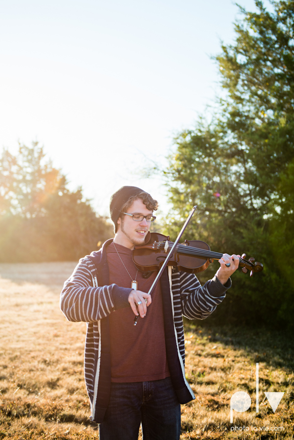 Caleb Senior Portraits Mansfield field trees evergreen winter violin downtown urban walls brick blue boy guy Sarah Whittaker Photo La Vie-5.JPG