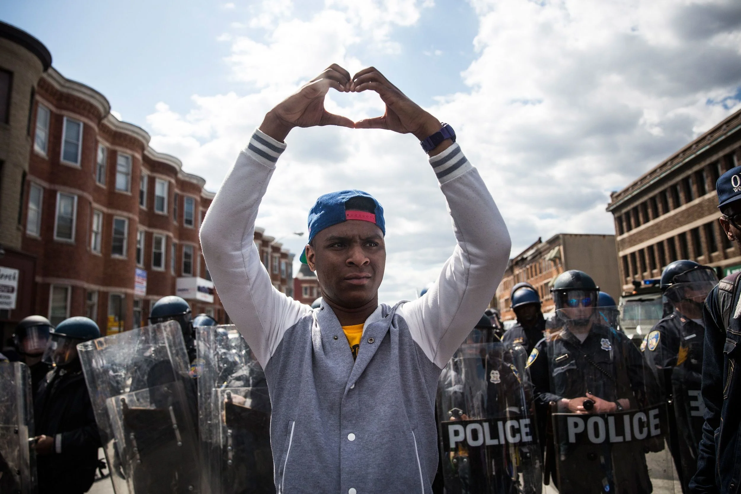 During a protest near the CVS pharmacy that was set on fire during rioting after the funeral of Freddie Gray, on April 28, 2015 in Baltimore, Maryland. (Photo: Andrew Burton/Getty Images)