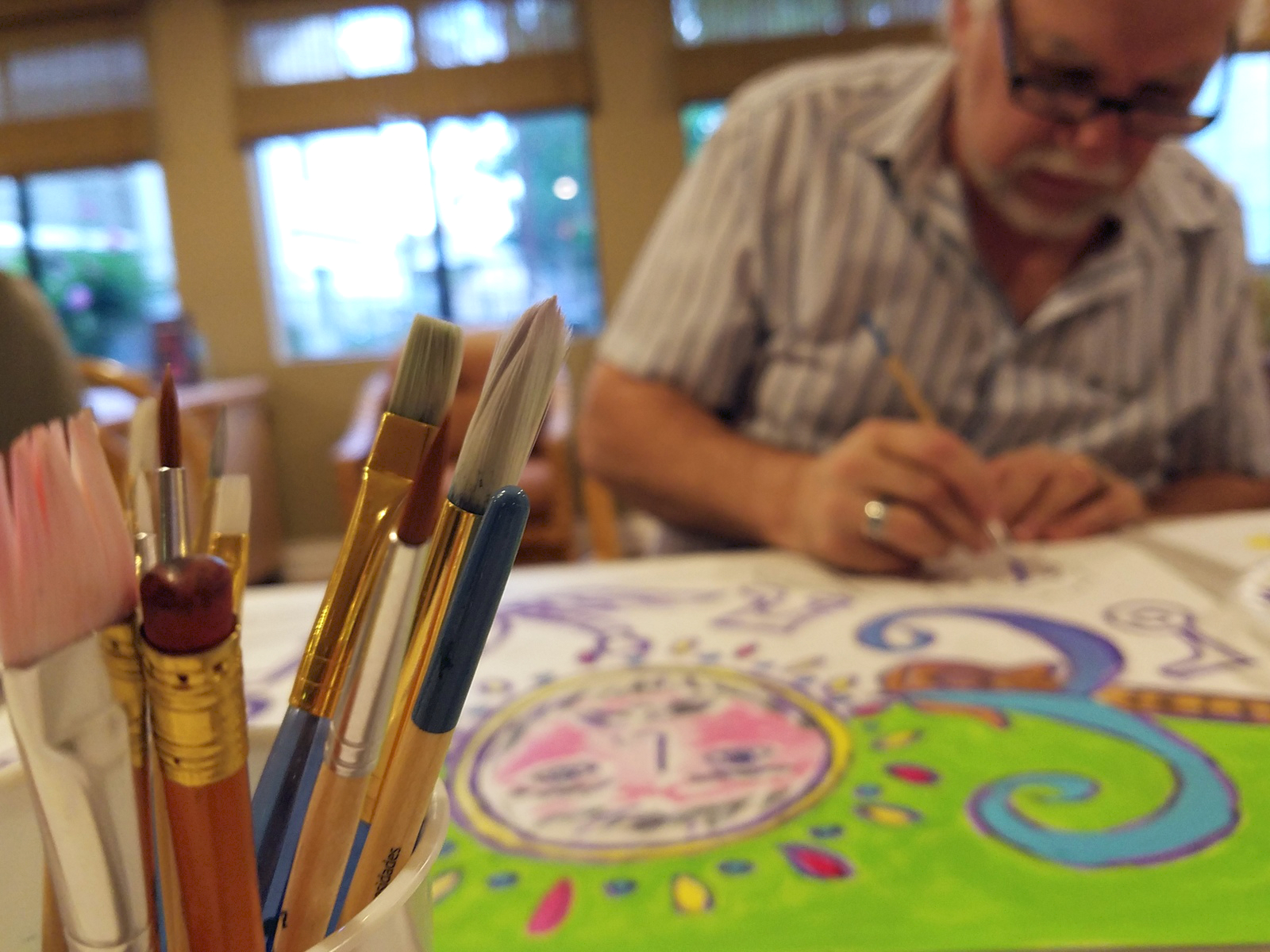 While Joe worked on his self portrait, he shared, "I can't drive in my car without noticing a color and asking myself, "How do I mix that color? Everything looks like a potential painting now."