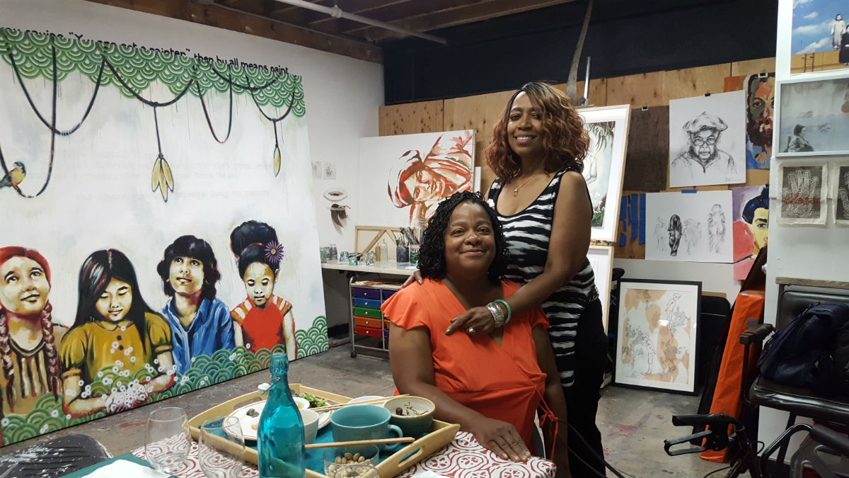 La Verne, sharonda and i spend the afternoon in the studio. We took care in feeling the texture of the stitching, leaves, stone and tree bark between our fingertips, while soaking in the fact that art is ever abundant, and will continue to, until the end of time, surround us. 