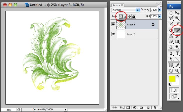 In this case, I used a soft brush on a percentage for soft blending.