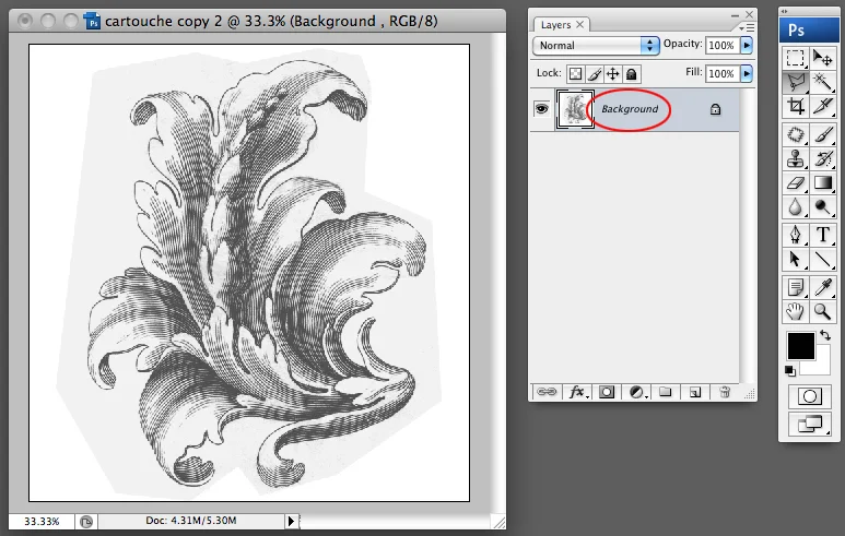 Double-click on layer "Background" title to release layer for editing.