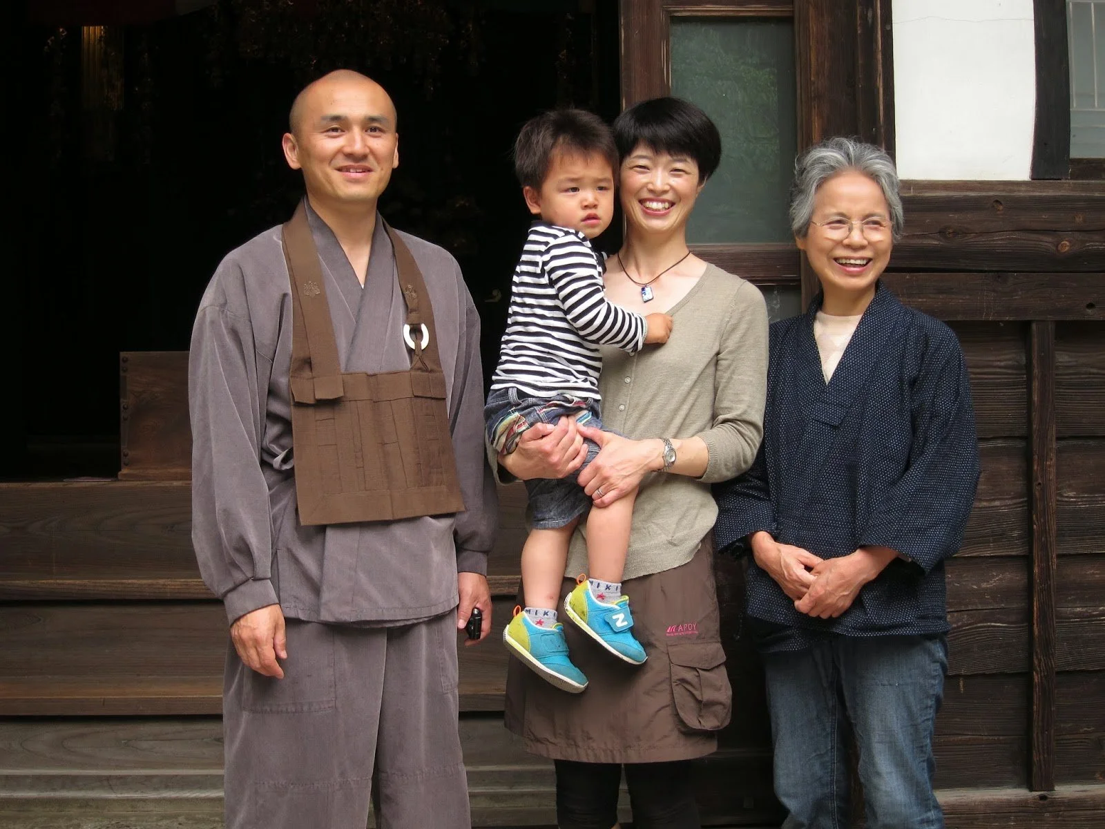 Suzuki Roshi's son, grandson, daughter-in-law, and wife.