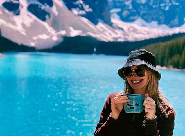 Moraine lake blue and blondies blue never looked so good 🙌🏻 thanks to @itsjcorner for snapping this gorgeous pic. It&rsquo;s been my dream to bring Blondies Cafe back to my hometown in Canmore. We have mugs in stock in #canmore and have stock comin