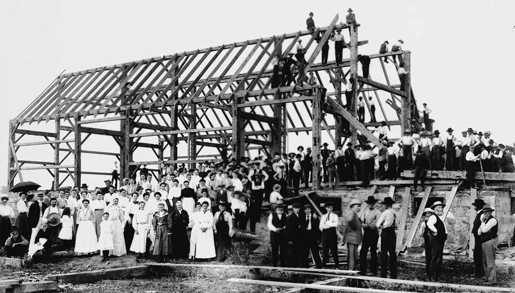 Barn raising in Lansing (now North York City Centre). Toronto, Canada.