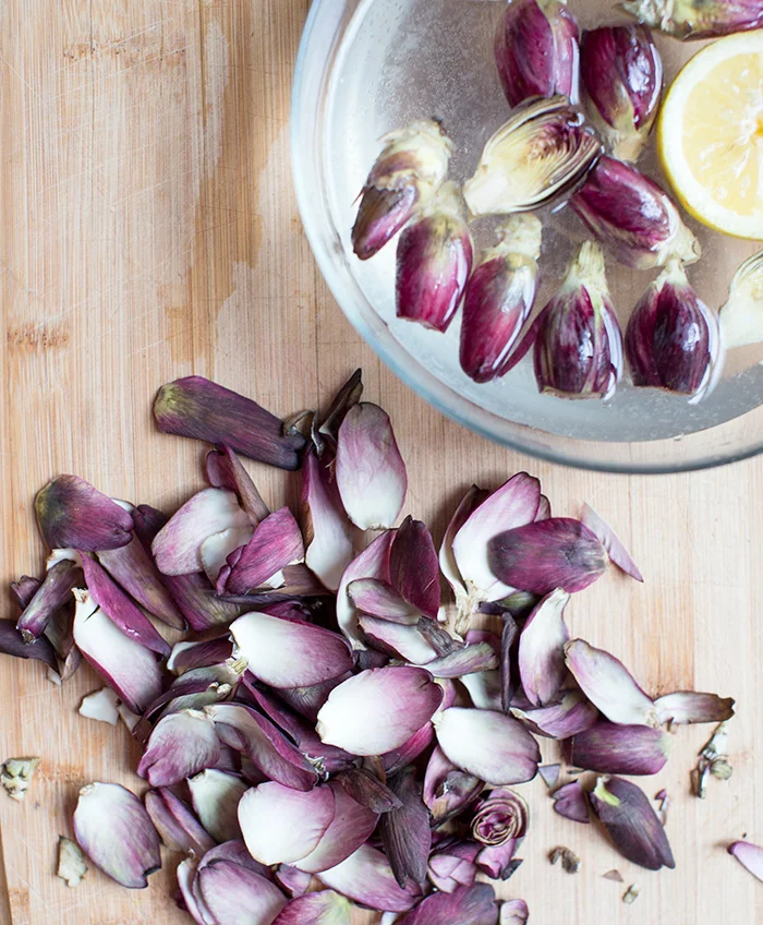 roasted artichokes + smashed pesto-y peas + quinoa "bread" crumbs