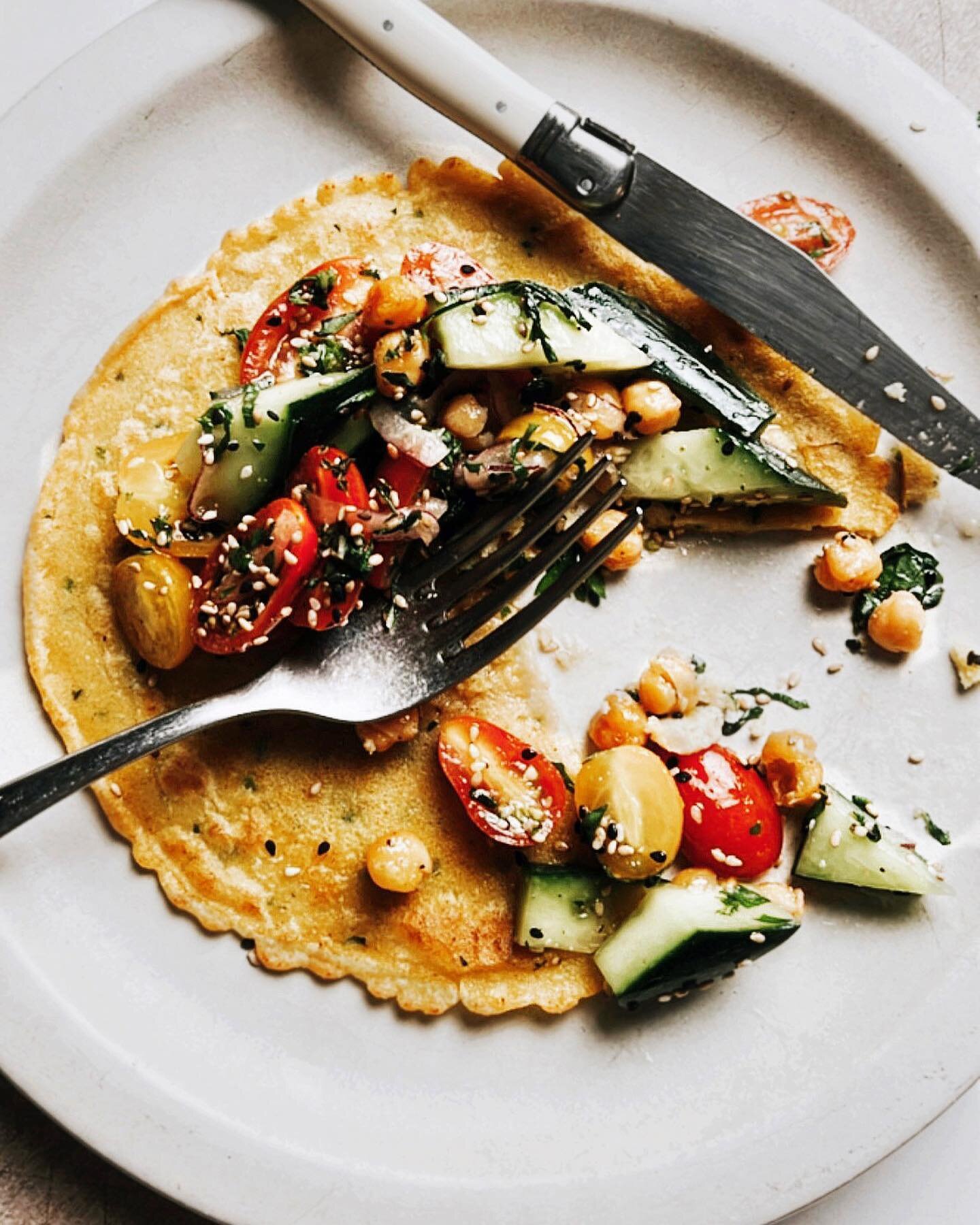 It&rsquo;s been a bit since I made the chickpea crepes from my cookbook, and forgot how easily 3 ingredients transform into a perfect, tasty, crispy vehicle for things like a simple salad, some smashed avocado, or even fancier toppings like maybe som