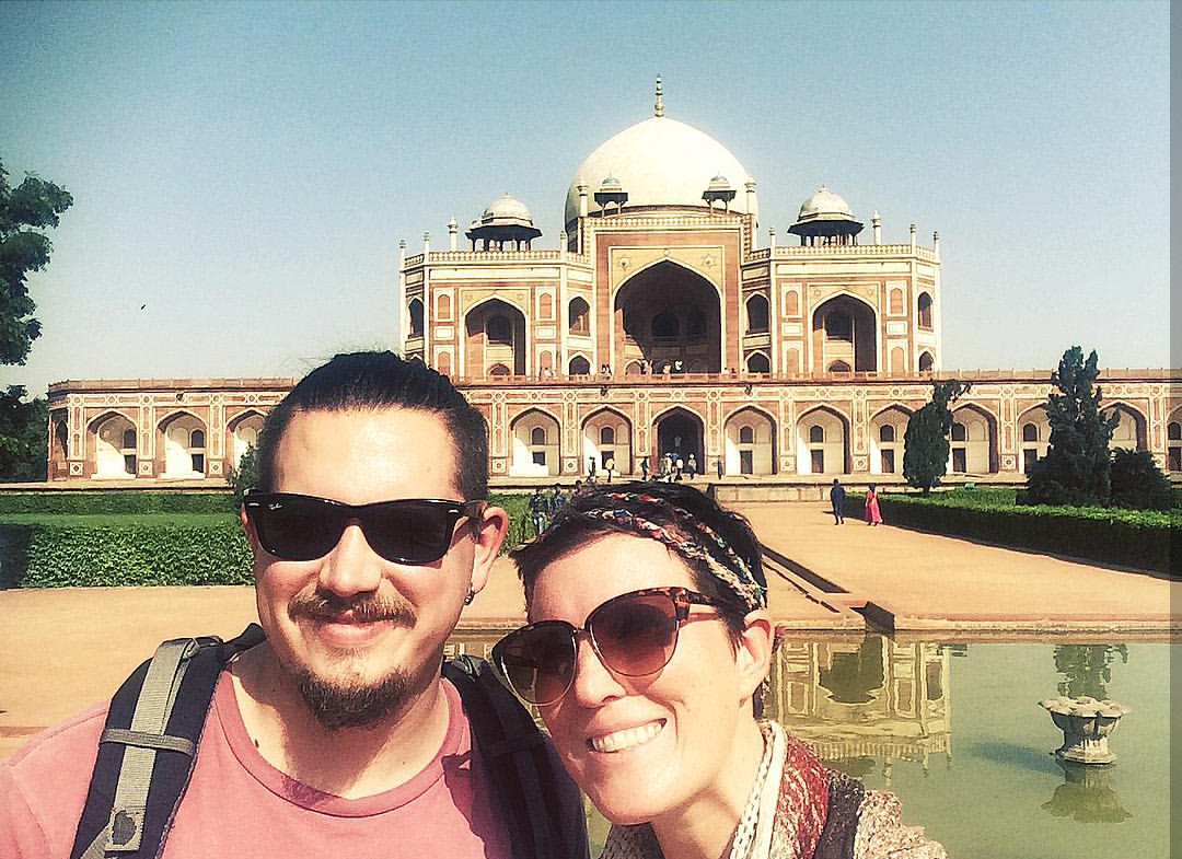 Justin being annoyed with me because I won't stop using my selfie stick. New Delhi, India