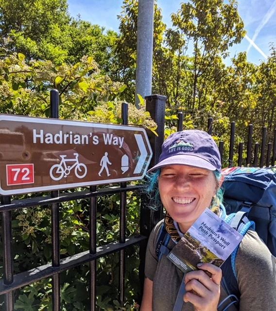 Excited to be hiking again! Here I am holding my Path Passport. Some trails will have something like this where you can stamp them along the way. Some, like the Camino, do it so that you can be let into the hostels/have evidence of your travels and some do it so you can get a certificate of completion. Some people think the certs are silly but I love them! 