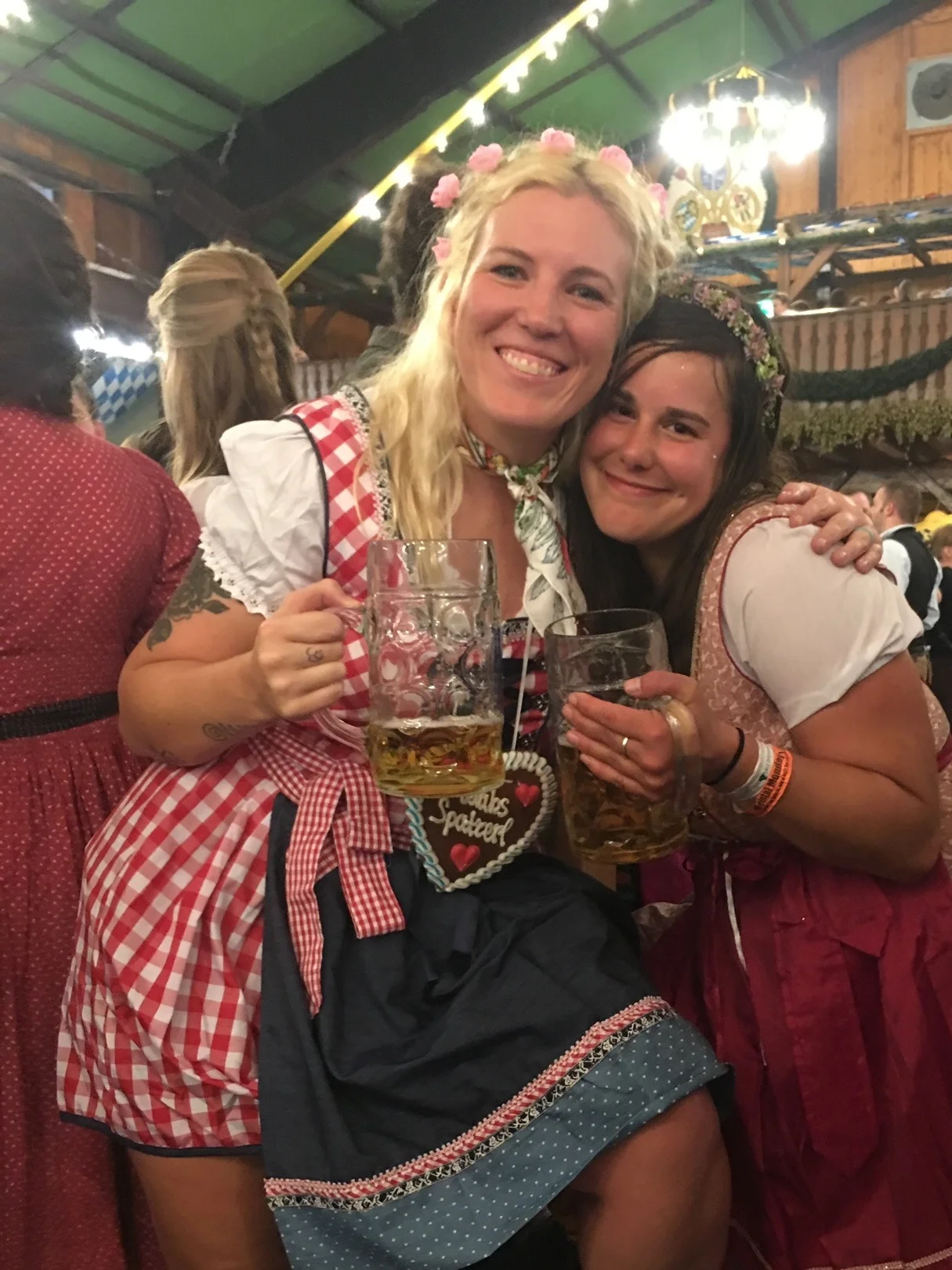 My too short dirndl with my Marstall neckerchief and flower crown. Feeling super Oktoberfest-y.