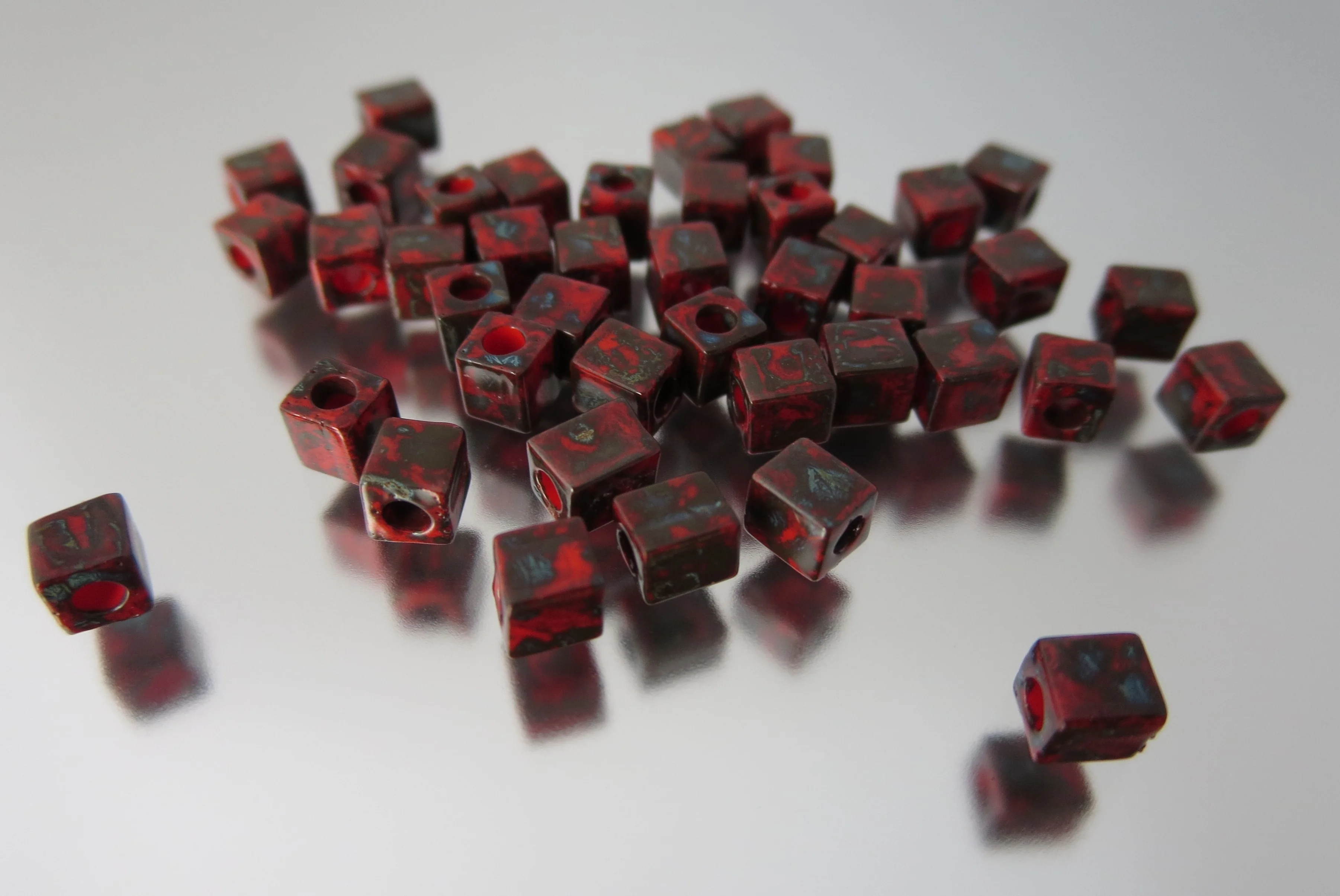 4mm Cube - Red Picasso (#4513)