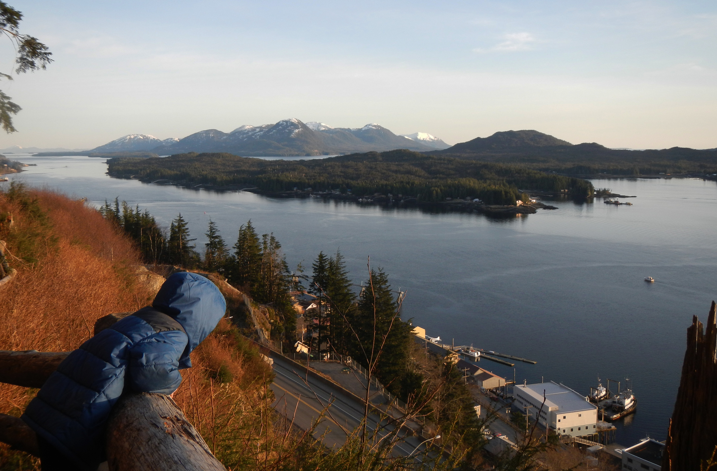  Taking in the view from the top of the Rainbird Trail: a great hike above the town of Ketchikan. 