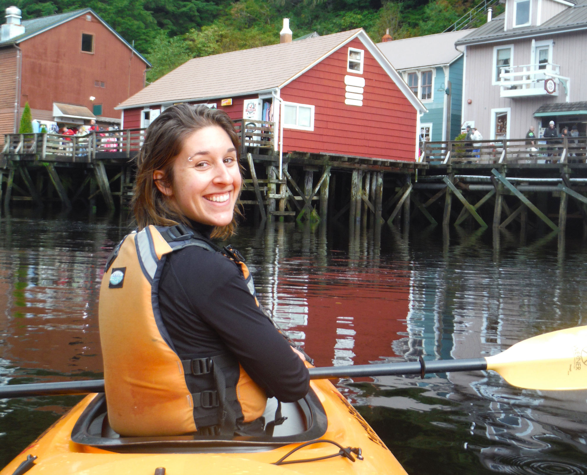  Brittany kayaking with the seals in the Ketchikan Creek. 