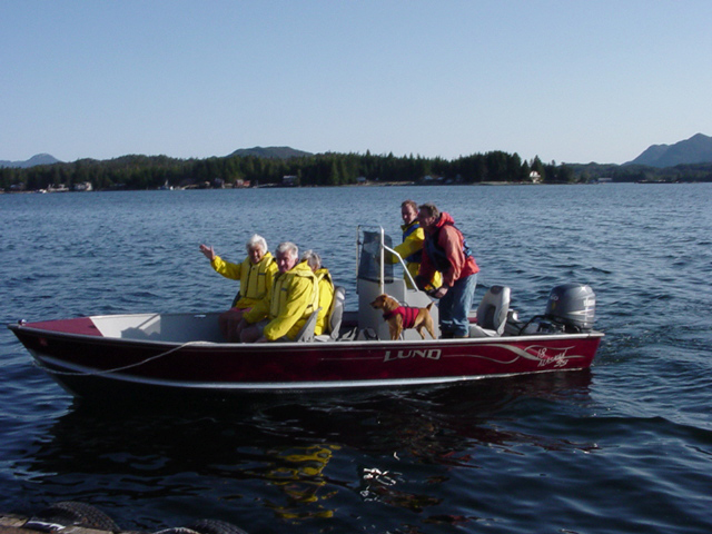  The first ever Orcas Cove tour heads out in the open Lund Skiff with Captain Greg Thomas and guide, Jai Thomas. 