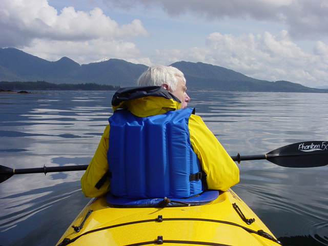  A beautiful day for paddling on the first day of Orcas Cove sea kayaking tour. 