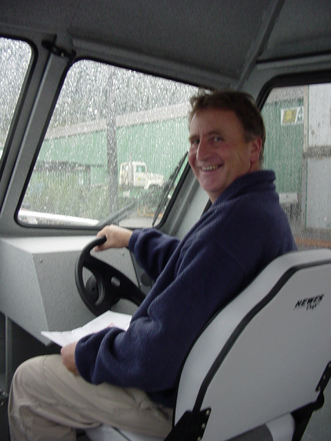  Greg was delighted to get the new Hewescraft, KDM, off the barge in 2004. No more riding in the open skiff in the rain! 