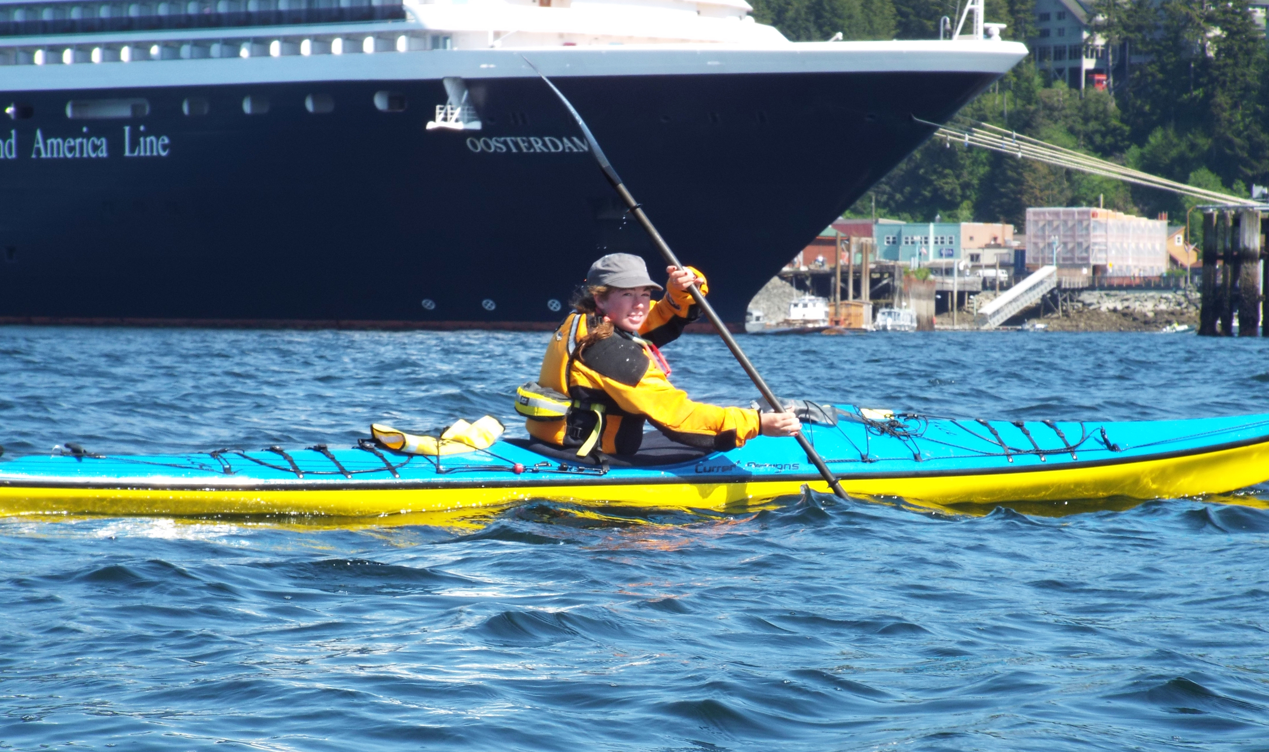  Jess crosses the Tongass Narrows on a Ketchikan Kayaking Tour. 