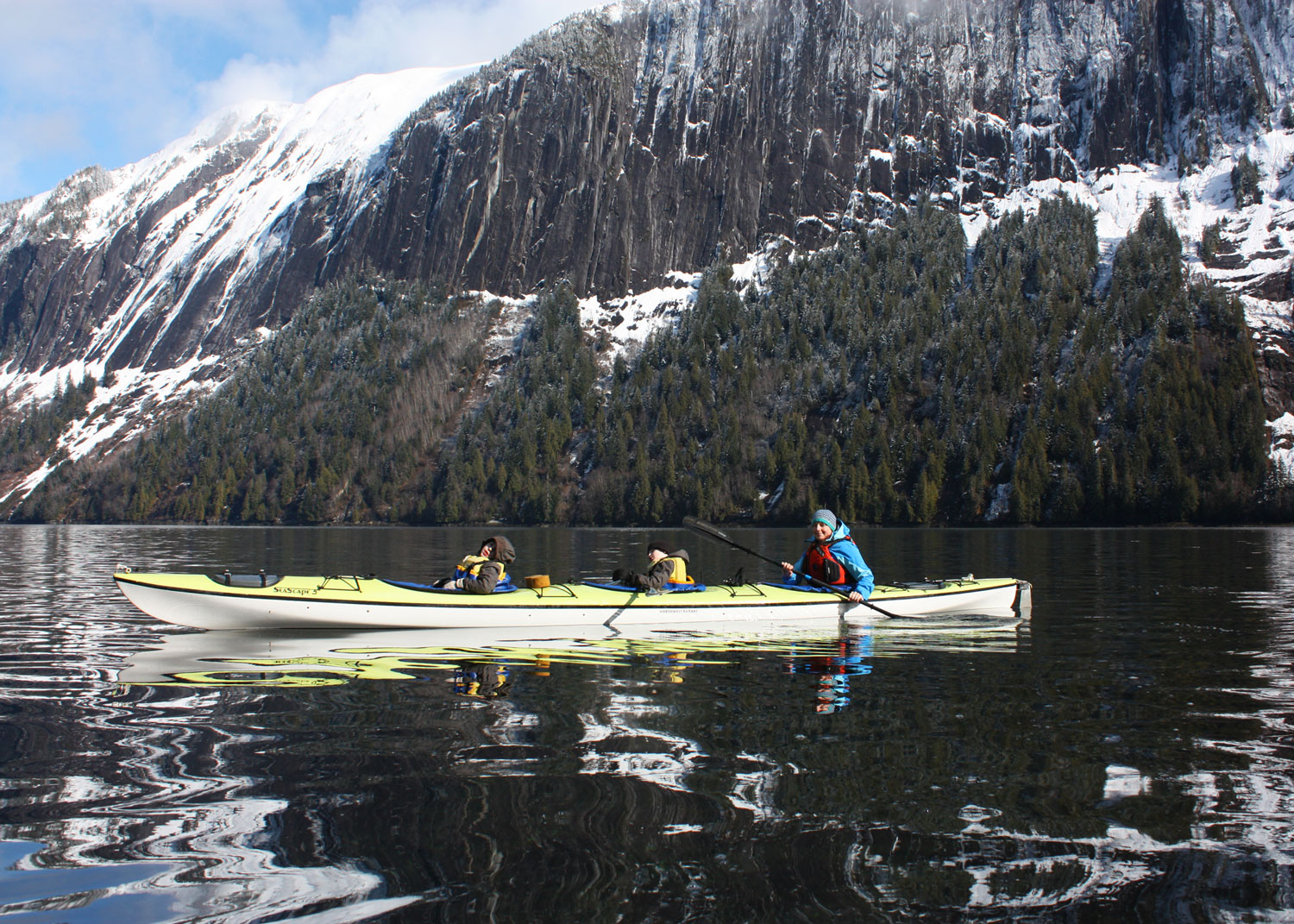  Spring break kayaking in Misty Fjords National Monument. Triple kayaks are great for families. Northwest Kayaks' Seascape 3 is our favorite; it has a huge rudder and is very easy to paddle even with 2 kids in the front. 