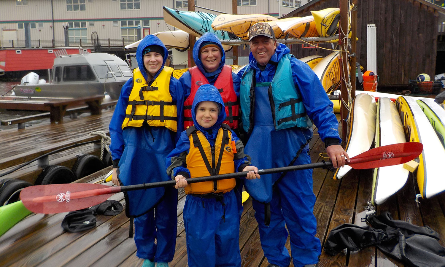  Visitors to Ketchikan geared up for a rainy paddle. 