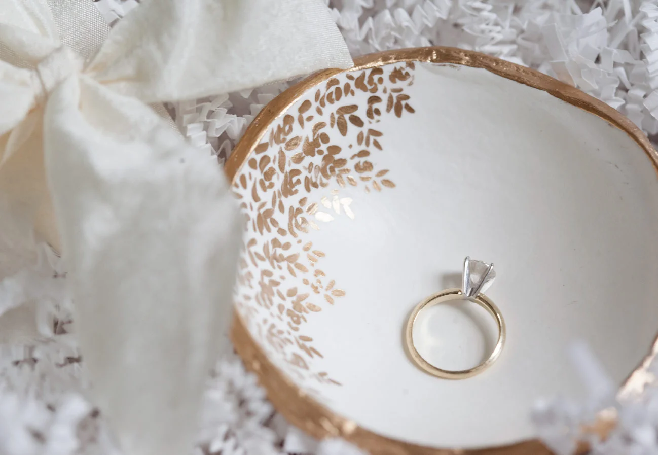 The Painted Press Gold Rim and Floral Ring Dish