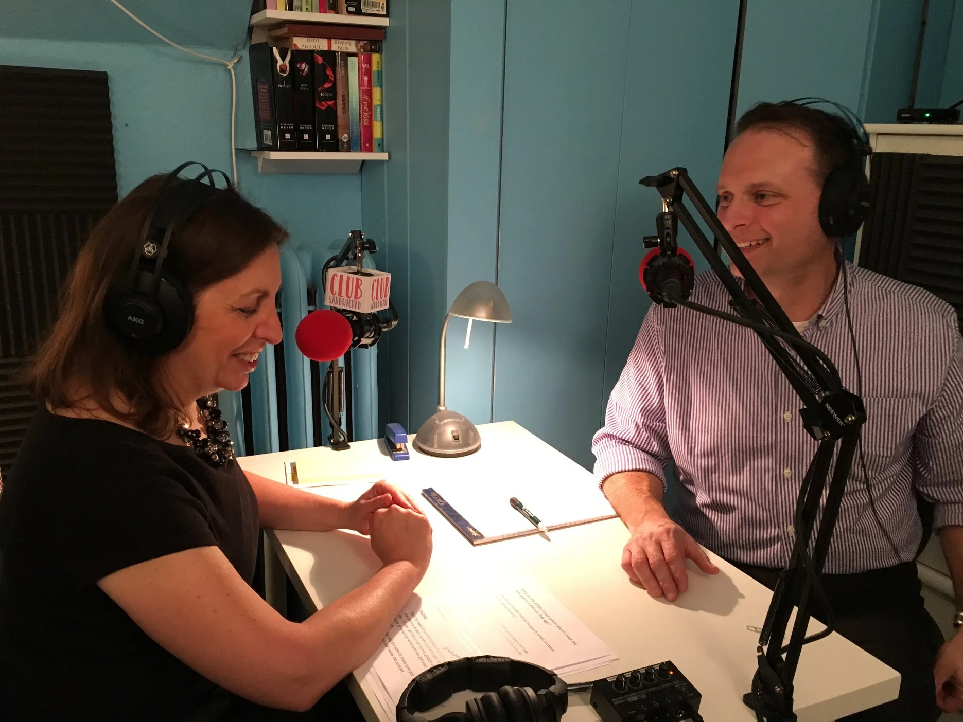 Alan "On the Air" with Club Sandwiched host, Andrea Weber.