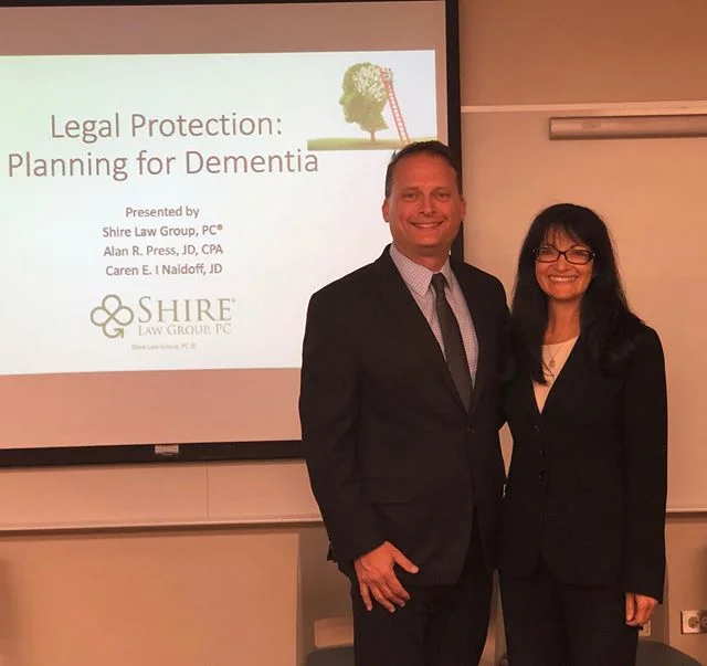 Caren E.I. Naidoff and Alan R. Press presented Continuing Education for Nurses and Social Workers today at Good Shepherd Hospital titled Legal Protection: Planning for Dementia. Sponsored by Elderwerks and Brightstar Care, Shire Law Group, PC was abl