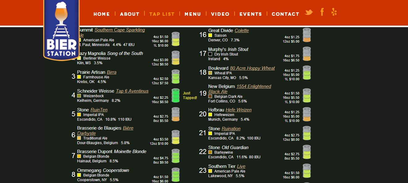 DigitalPour integrates with the Bier Station website to display real-time beer selections