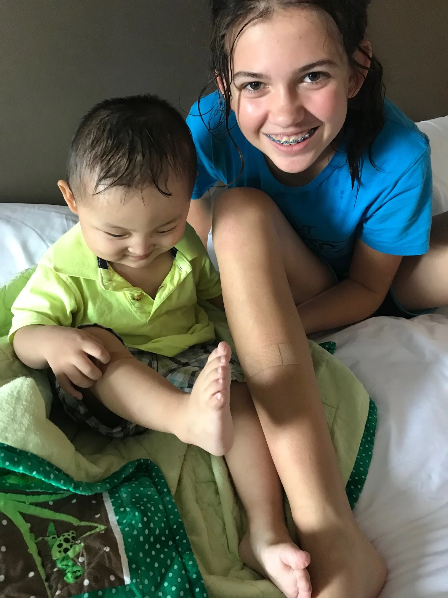 Luke had a big ME TOO moment tonight that cracked us up! Abby cut her leg in the pool and needed a band aid and of course Luke needed one to match Abby. My TBRI friends would be proud... using those band aids for connecting moments.
