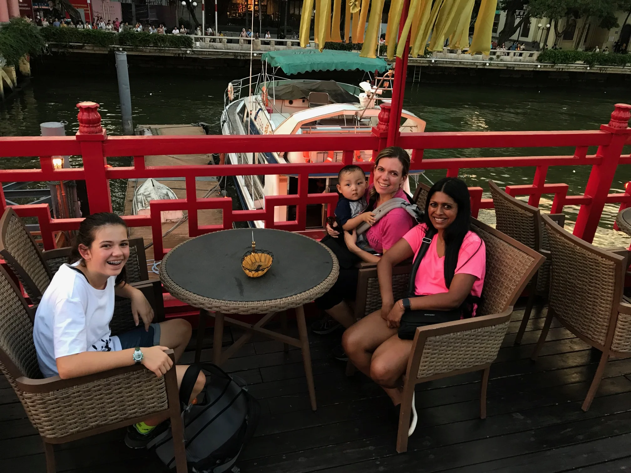 On the dragon boat river cruise.