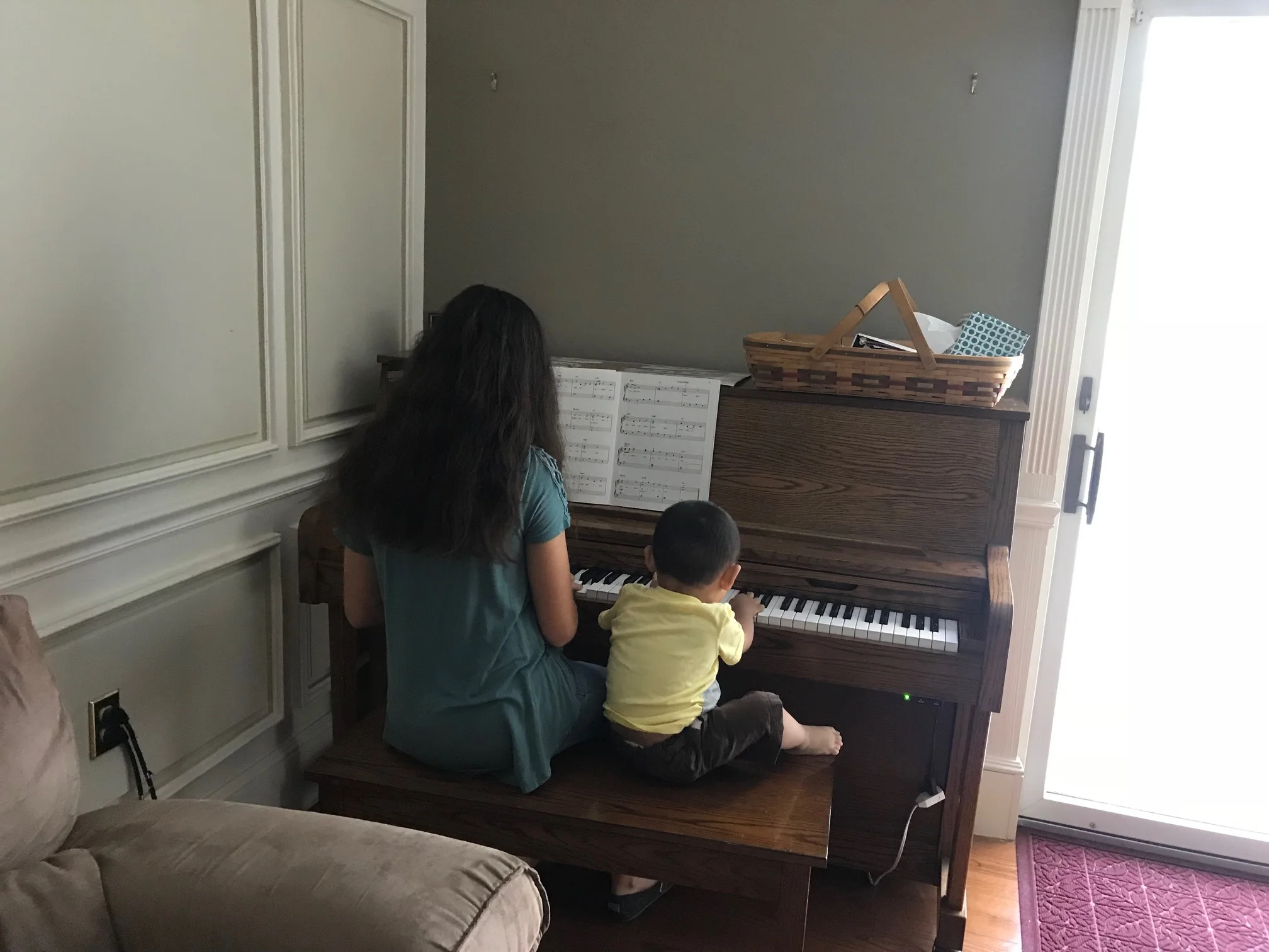 Of course Abby heads straight to the piano and where Abby goes... Luke follows. 
